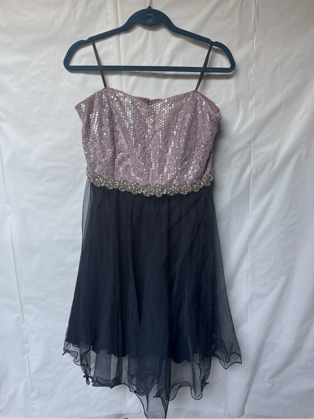 Lilac Sequin Strapless Dress with  NavyTulle Skirt